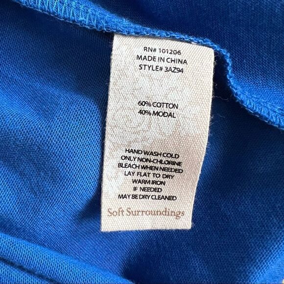 Soft Surroundings Stretchy Blue Ruffled Midi Dress w/ Waist Tie Belt MP - Picture 9 of 9